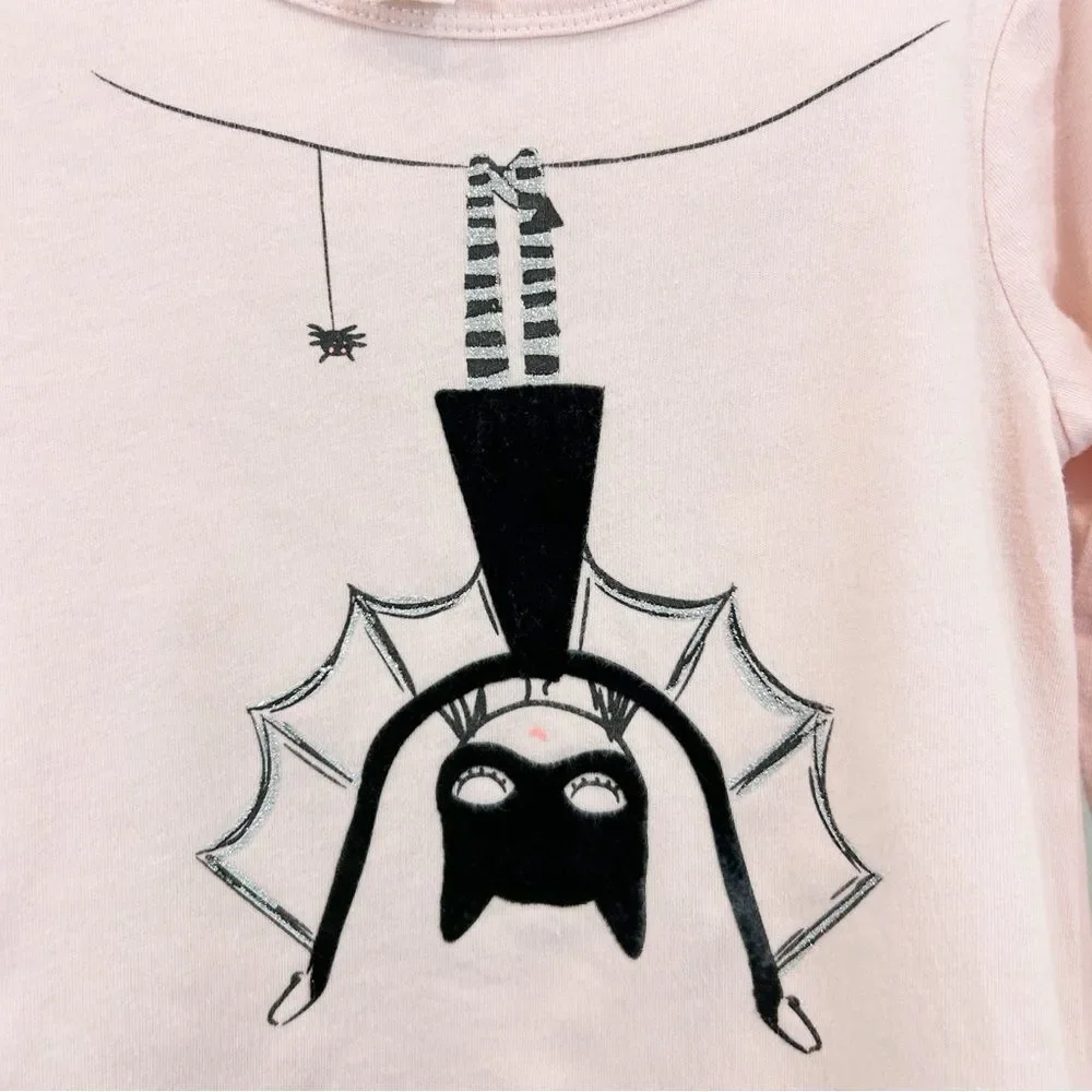 Baby Gap Pink and Black Velvet Bat Girl 2T Halloween Cape Shirt Top